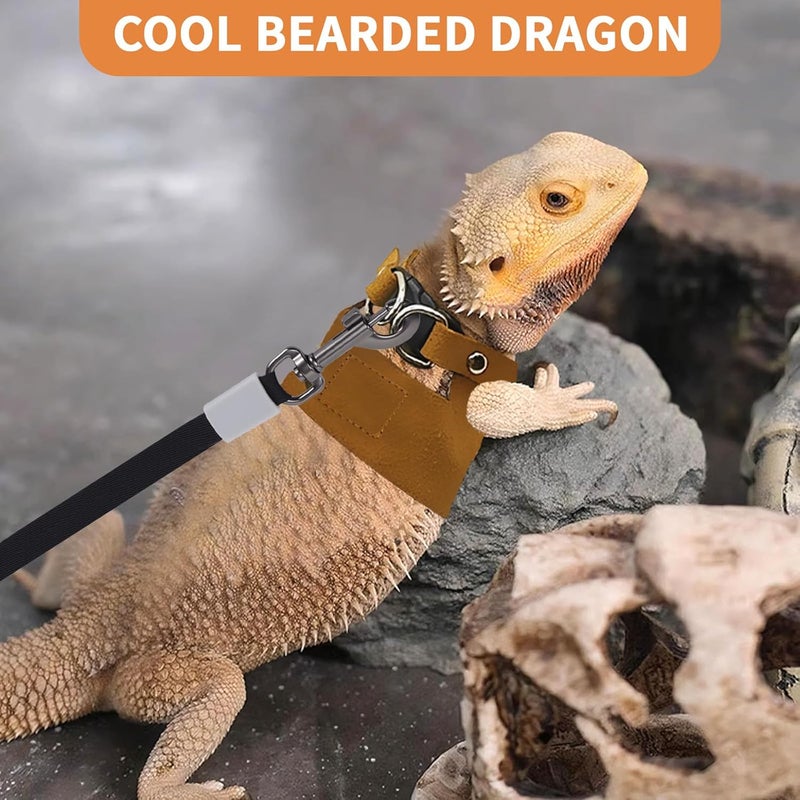 VOXGET 3 Pack Bearded Dragon Leash and Harness Set, Retractable 9.8FT Leash with 3 Sizes Adjustable Soft Harness for Reptile Small Animals Walking, Cute Lizard Vest Clothes for Reptile Lovers -Brown - Image 5